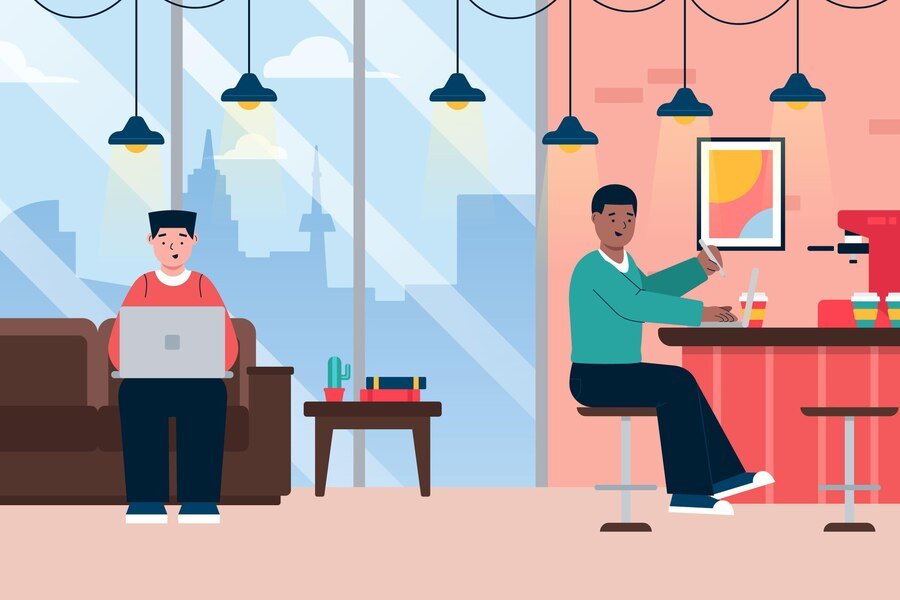 coworking space illustration with people working together 23 2148829097